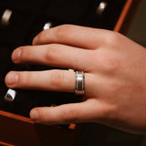 Bevelled Half Round Millgrain Finish Mens Wedding Ring