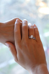 Oval Cut Lab Diamond 4 Claw Engagement Ring Pavé Band