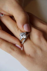 Oval Cut Lab Diamond with Baguette Sides Engagement Ring