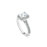 Emerald Cut Halo with Pave Band Engagement Ring. Deltora Diamonds Sustainable Lab Diamond Bridal Jewellery.