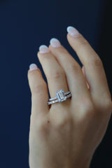 Deltora Diamonds Emerald Cut Diamond Pavé Setting made with sustainable lab diamonds.