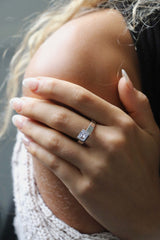 Deltora Diamonds Floating East West Emerald Cigar Band made with sustainable lab diamonds.