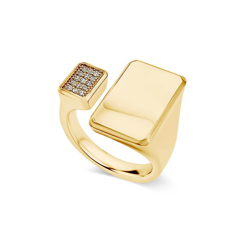 9k Yellow Gold Abstract Ring | Diamond Pave Accents