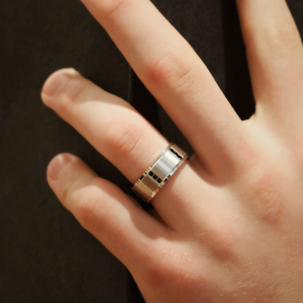 Bevelled Edge Black Diamond Mens Wedding Ring