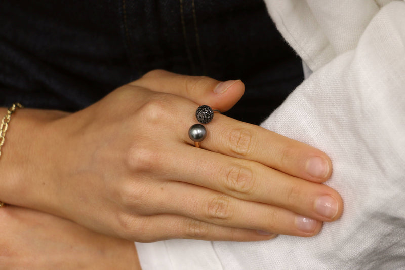 Black Diamond and Tahitian Pearl Ring