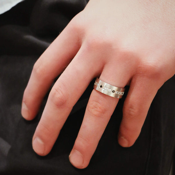 Black and White Diamond Alternating Pattern Mens Wedding Ring