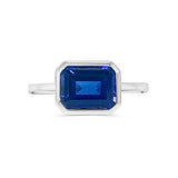 East West Blue Sapphire Emerald Bezel Ring