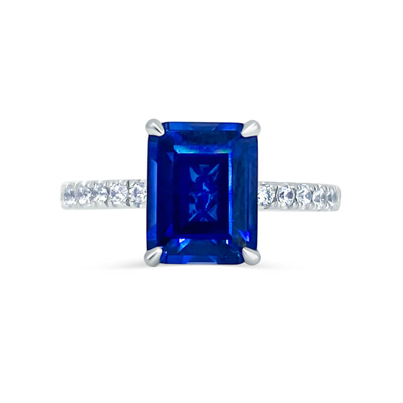 Blue Emerald Sapphire Solitaire with Diamond Pave