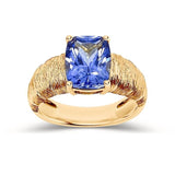 Lab Grown Blue Sapphire Croissant Yellow Gold Ring -"One & Only"