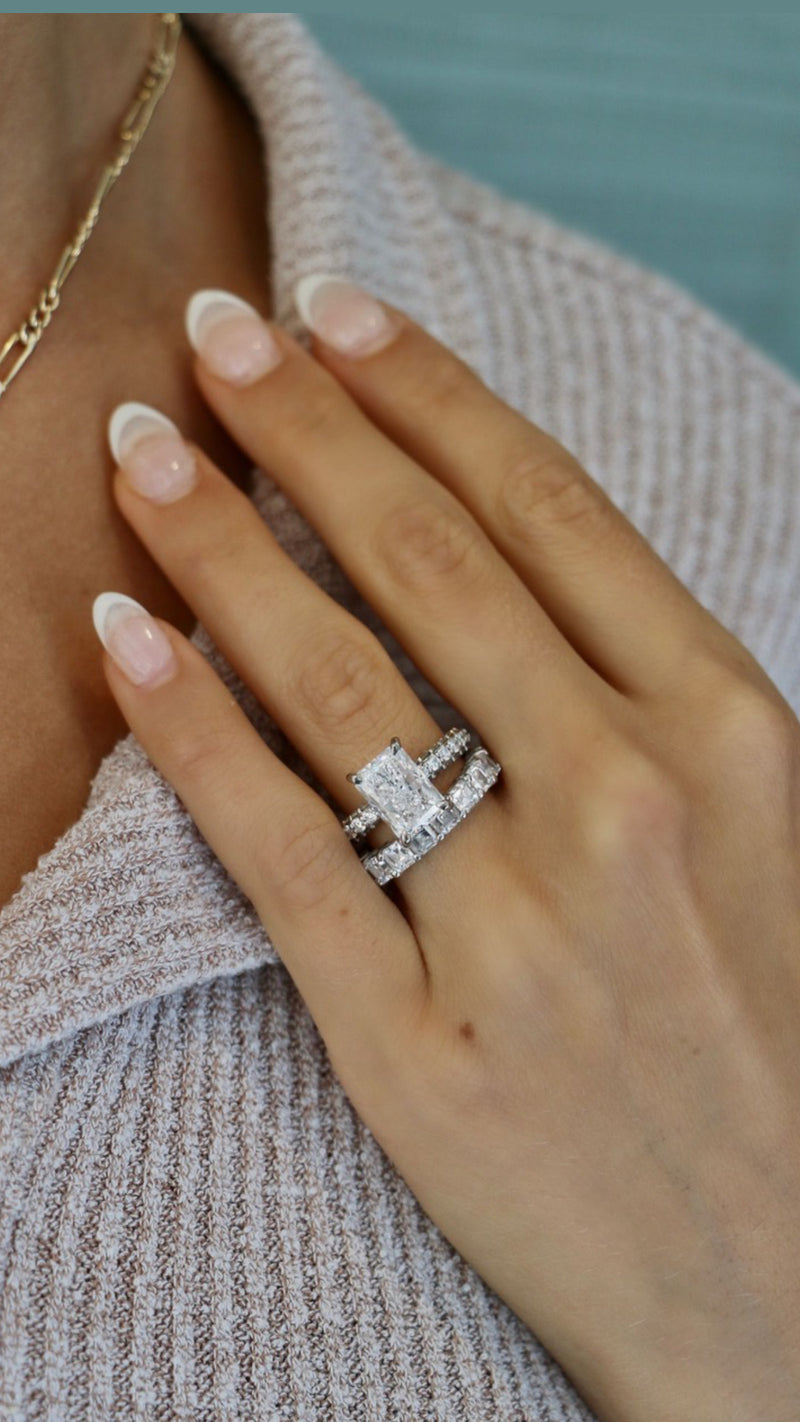 Radiant Cut Diamond with Hidden Halo & Pave Engagement Ring