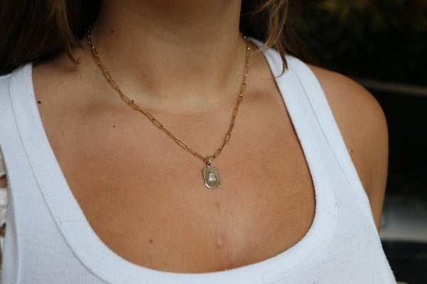 Emerald Diamond Tag Necklace