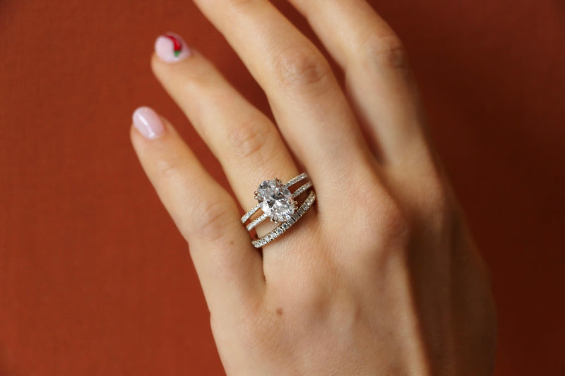 Oval Cut Lab Diamond Engagement Ring | Double Pavé Band