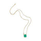 Lab Grown Columbian Emerald Asscher Cut Bezel Pendant Necklace