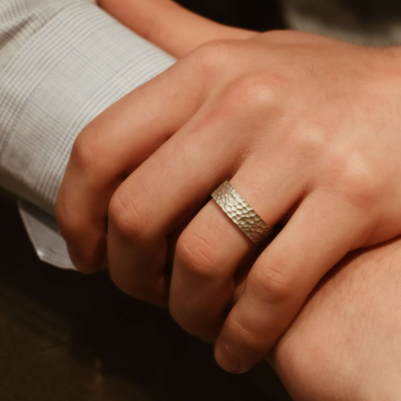 Matte Hammered Mens Wedding Ring