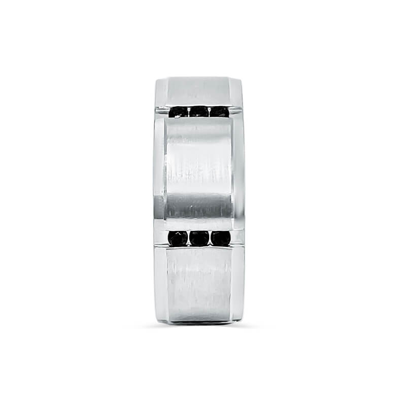 Panelled Bevel Edge Black Diamond Mens Wedding Ring