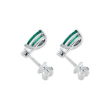 Pear Emerald and Oval Diamond Drop Earrings