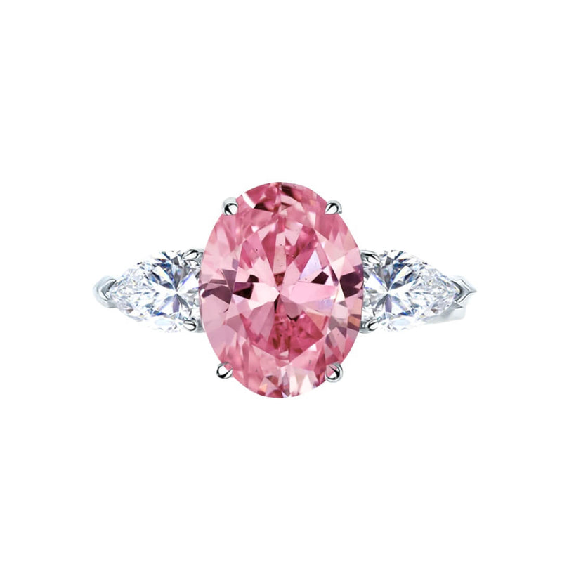 Deltora Diamonds Pink Oval Sapphire with Pear Side Stones Engagement Ring.