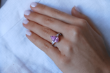 Pink Pear Sapphire Ring with Tapered Baguette Sides