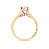 Round Cut Tapered Band Engagement Ring | Diamond Cathedral Setting 