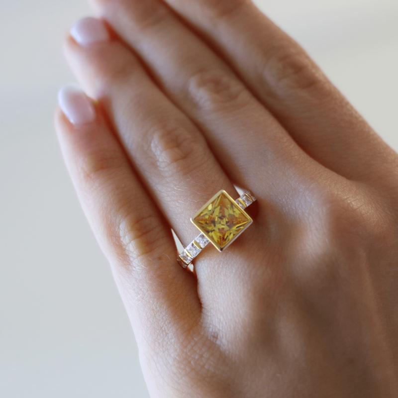 Princess Cut Yellow Sapphire Ring