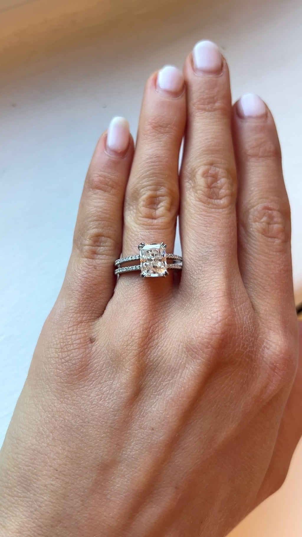Radiant Cut Diamond Ring with Double Pave band 
