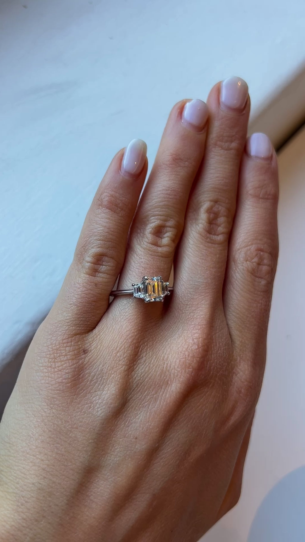 Emerald Cut Lab Diamond Engagement Ring | Trapezoid Accent Stones