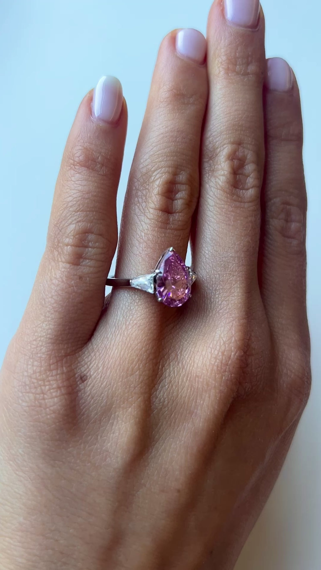 Pink Pear Sapphire Engagement Ring with Tapered Baguette Sides