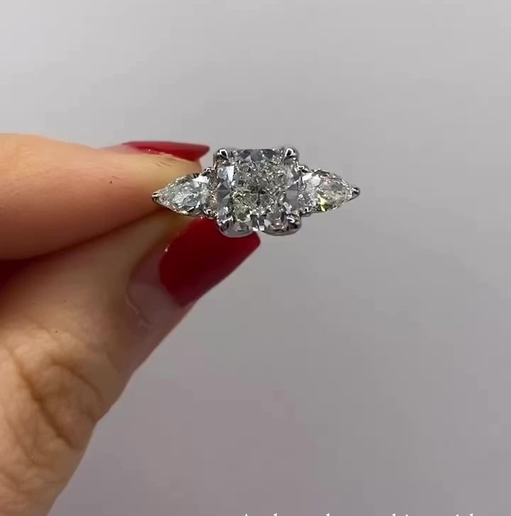 Cushion cut ring sale with side stones