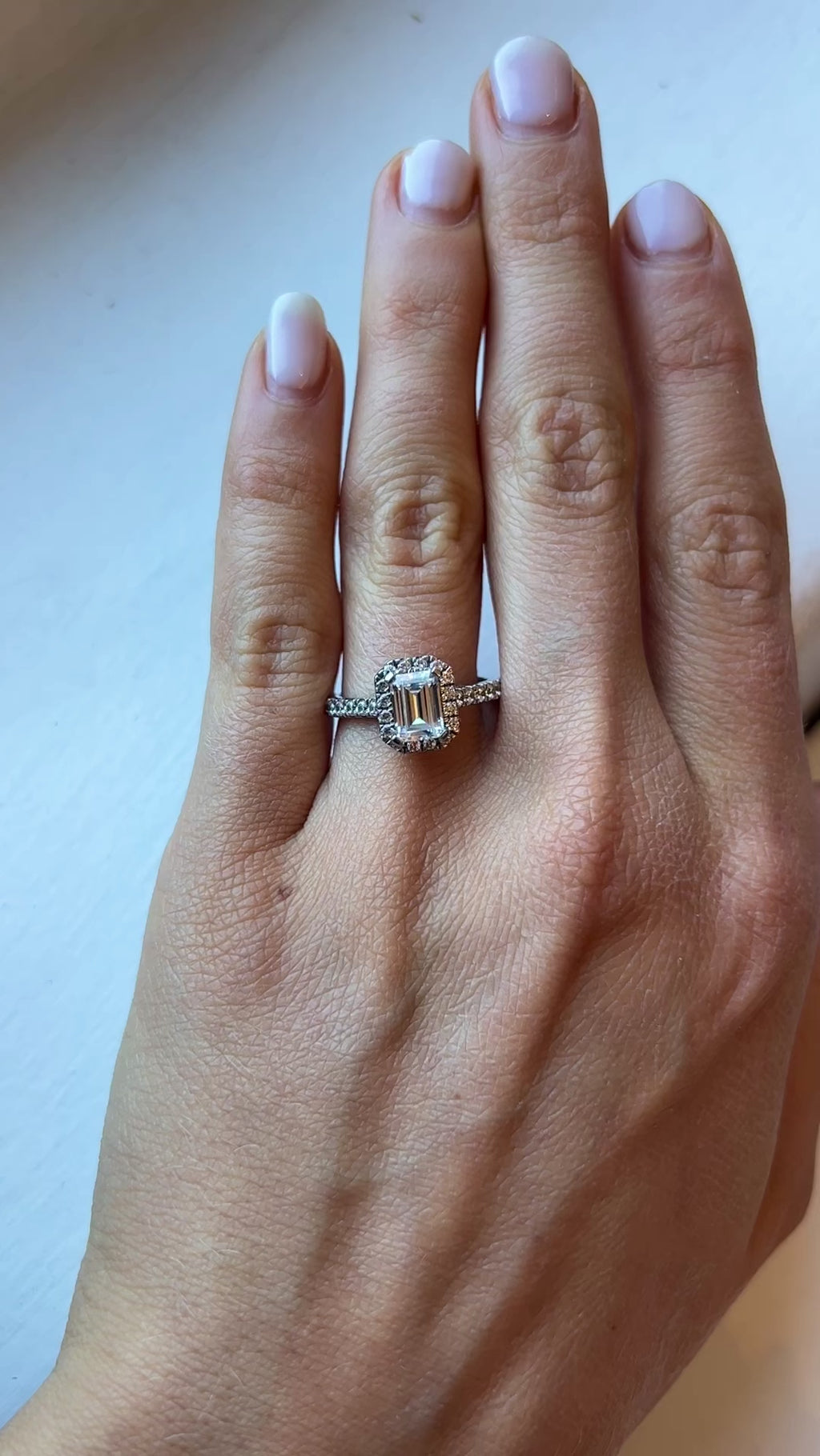 Emerald Cut Diamond With Halo Engagement Ring