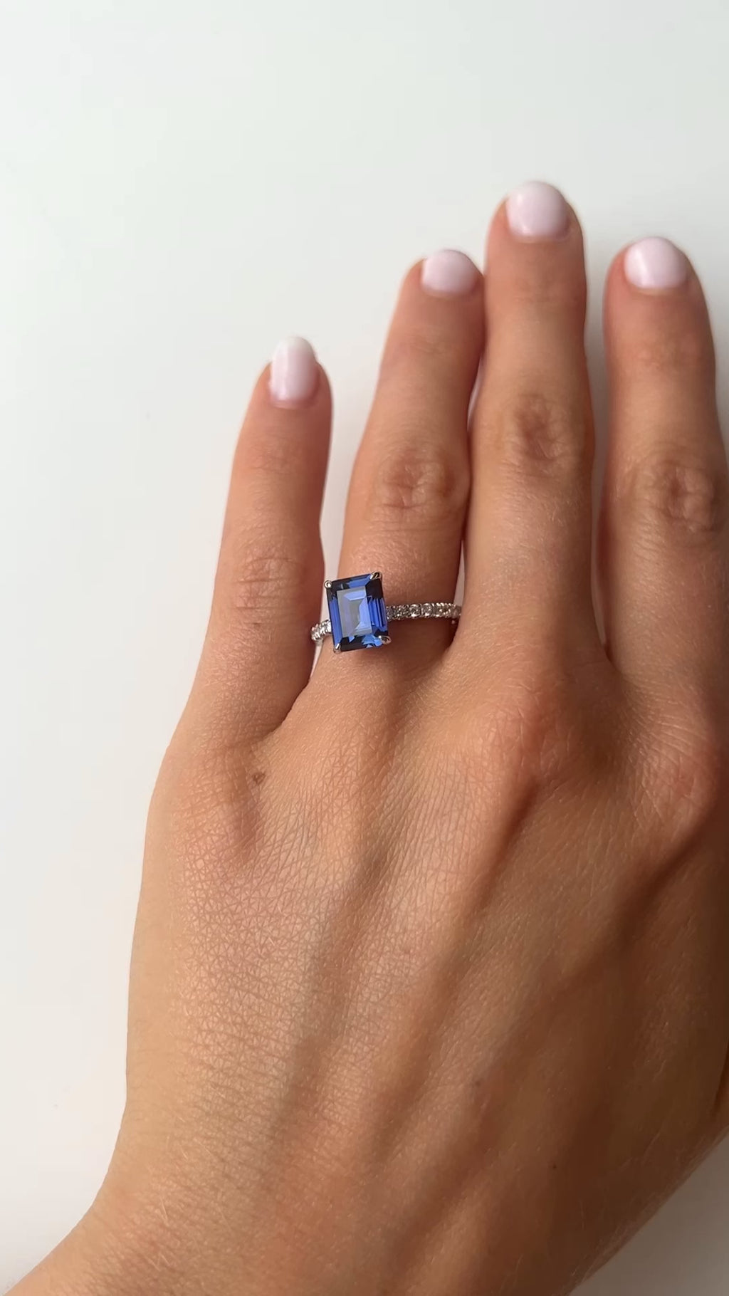 Blue Sapphire Engagement Ring with Diamond Pave Band