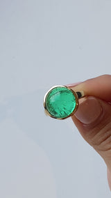 18K Yellow Gold Cabochon Emerald Ring