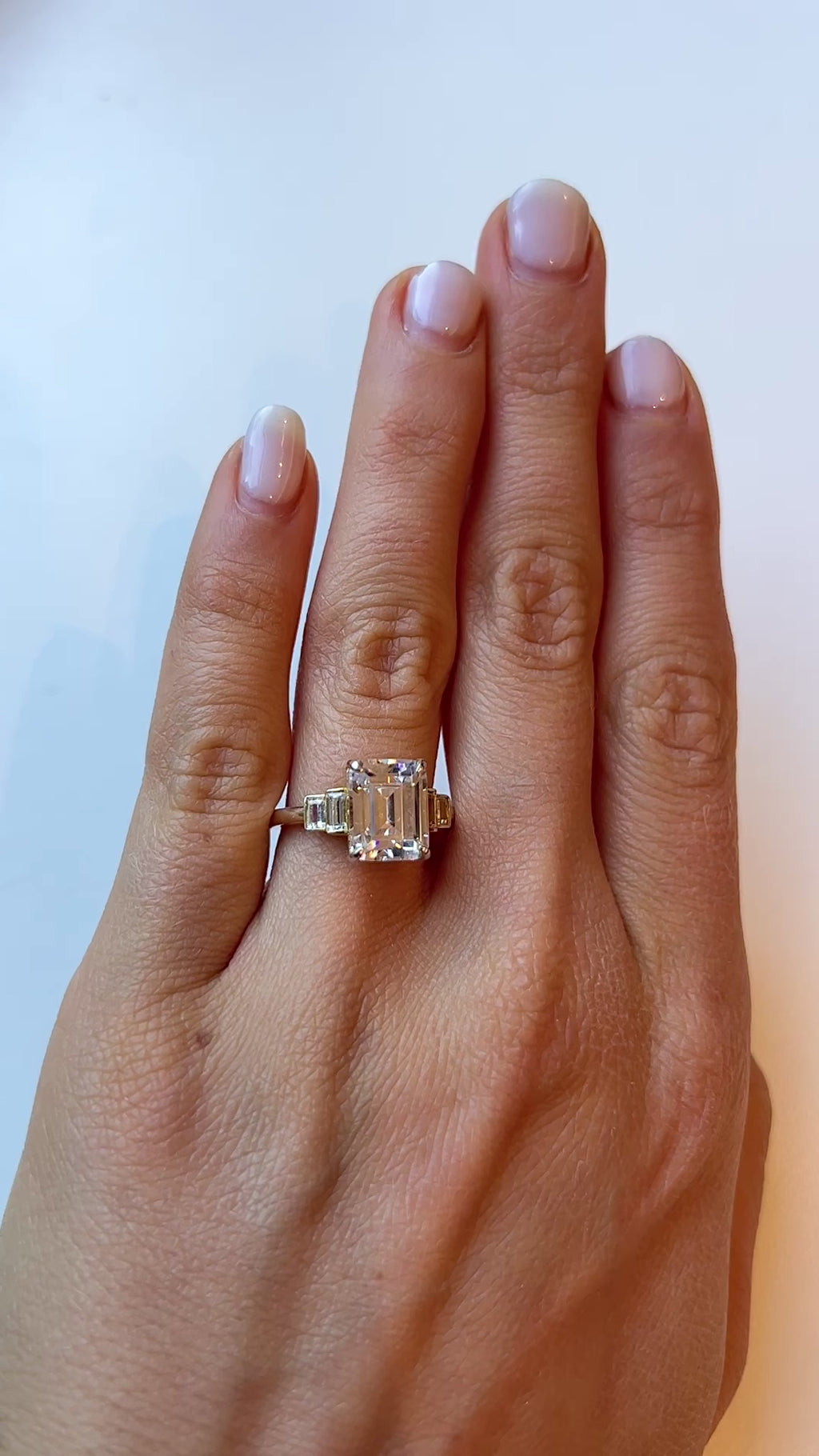 Three Stone Emerald Cut Engagement Ring, Trapezoid Sides - Nathan Alan
