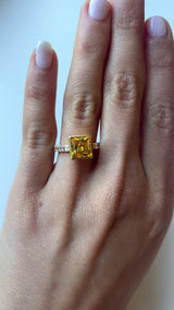 Yellow Sapphire Engagement Ring with princess cut bezel set