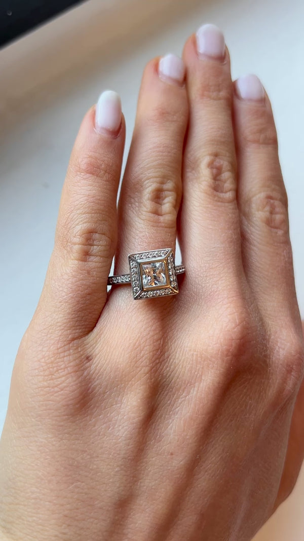Princess Cut Engagement Ring with Bezel & halo Setting