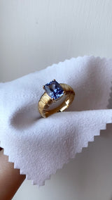Lab Grown Blue Sapphire Croissant Yellow Gold Ring -"One & Only"