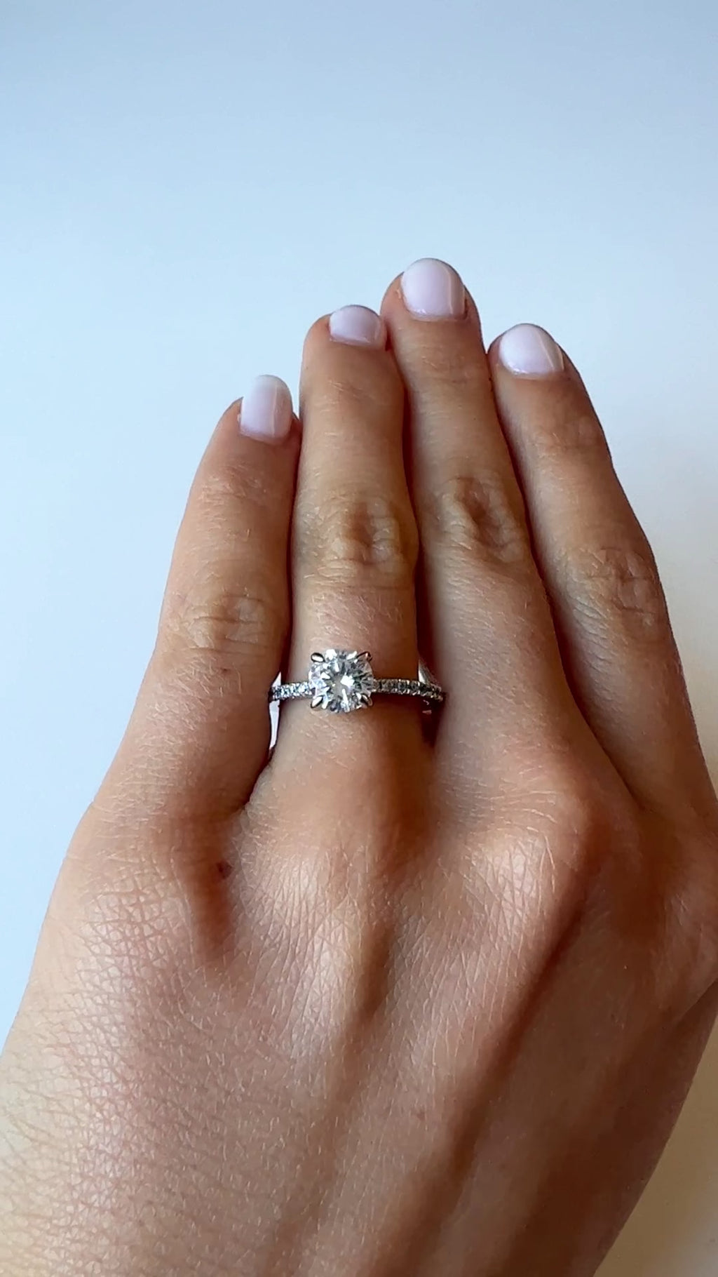 Round Brilliant Cut Lab Diamond Pavé Band Engagement Ring