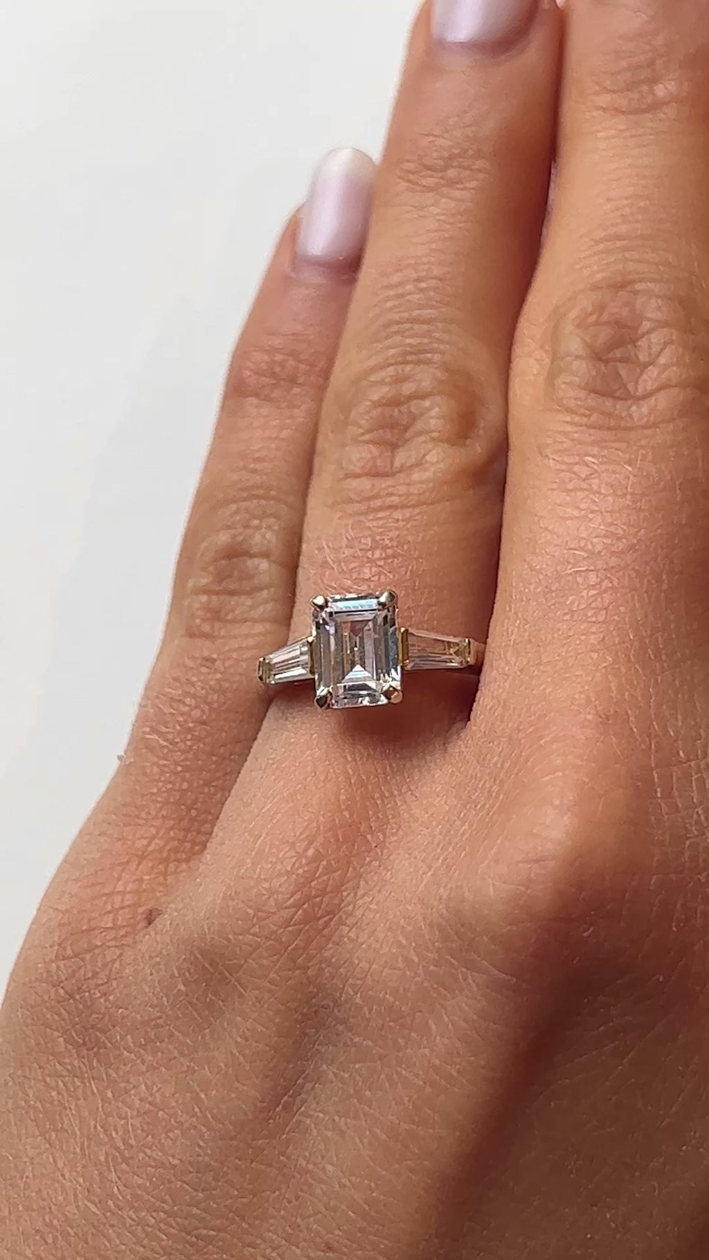 Emerald Cut Lab Diamond Engagement Ring with Tapered Baguette Side Stones