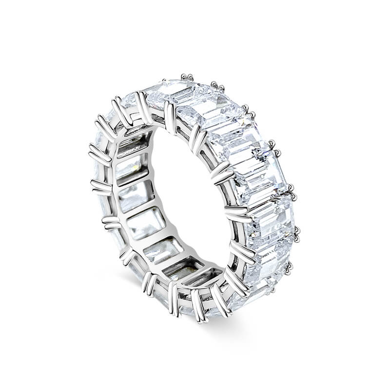 Emerald Cut Eternity Wedding Ring with Sustainable Lab Diamonds. Deltora Diamonds Sustainable Bridal Jewellery Australia.