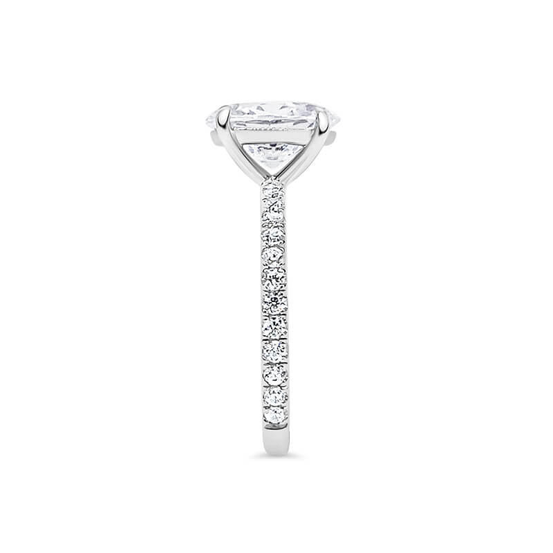 Round Brilliant Cut Four Claw Pavé Band Engagement Ring. Deltora Diamonds Sustainable Lab Diamond Jewellery Australia.