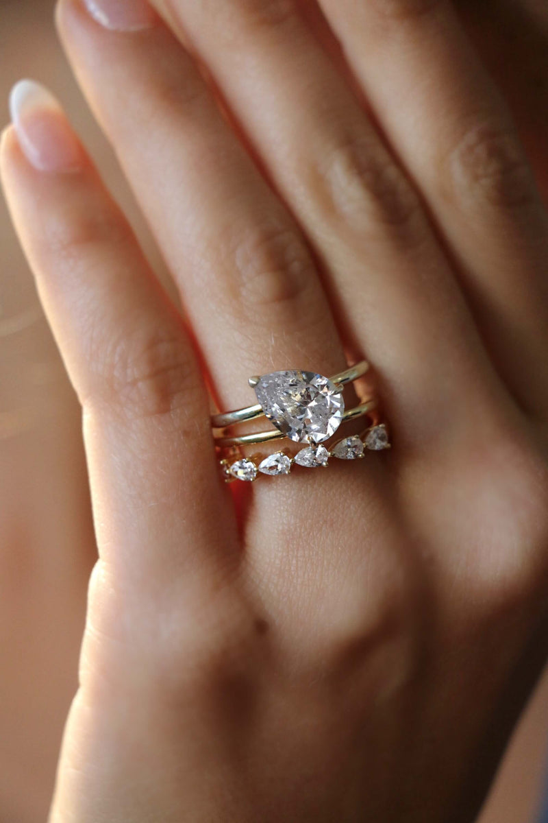 Deltora Diamonds Solitaire Angled Pear Engagement Ring made with sustainable lab diamonds.
