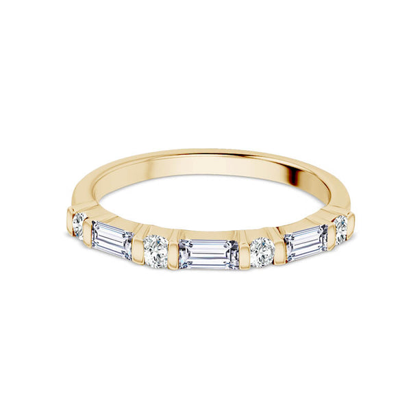 Deltora Diamonds Baguette and Round Cut Alternating Wedding Ring made with sustainable lab diamonds.