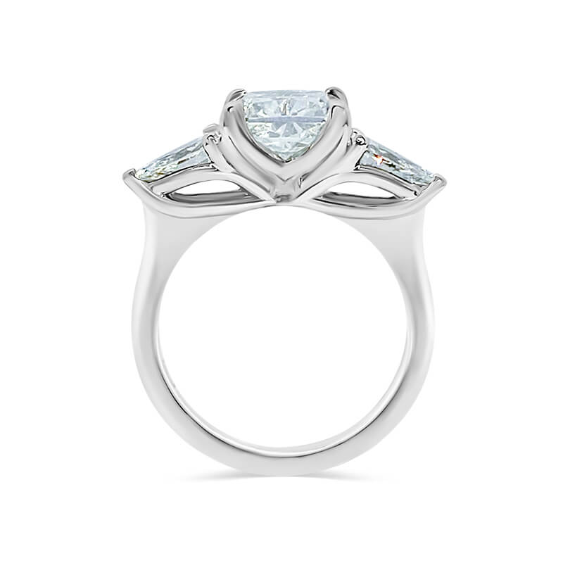 Deltora Diamonds Cushion Cut with Pear Side Stones Engagement Ring made with Sustainable Lab Diamonds.