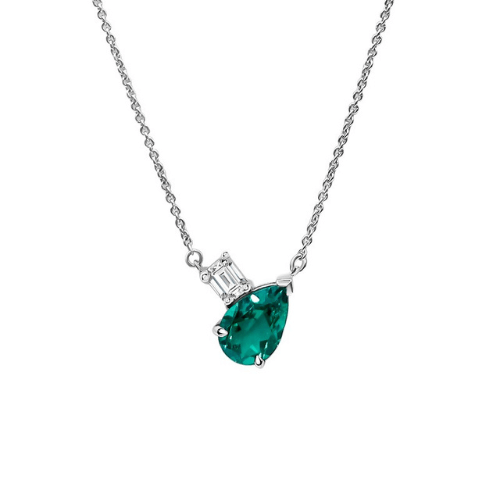 Deltora Diamonds Emerald Necklace with Emerald Cut Diamond Accent.