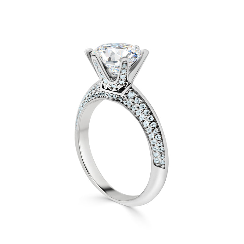 Six Prong Round with Double Micro Pave Band Engagement Ring. Deltora Diamonds Sustainable Lab Diamond Bridal Jewellery.