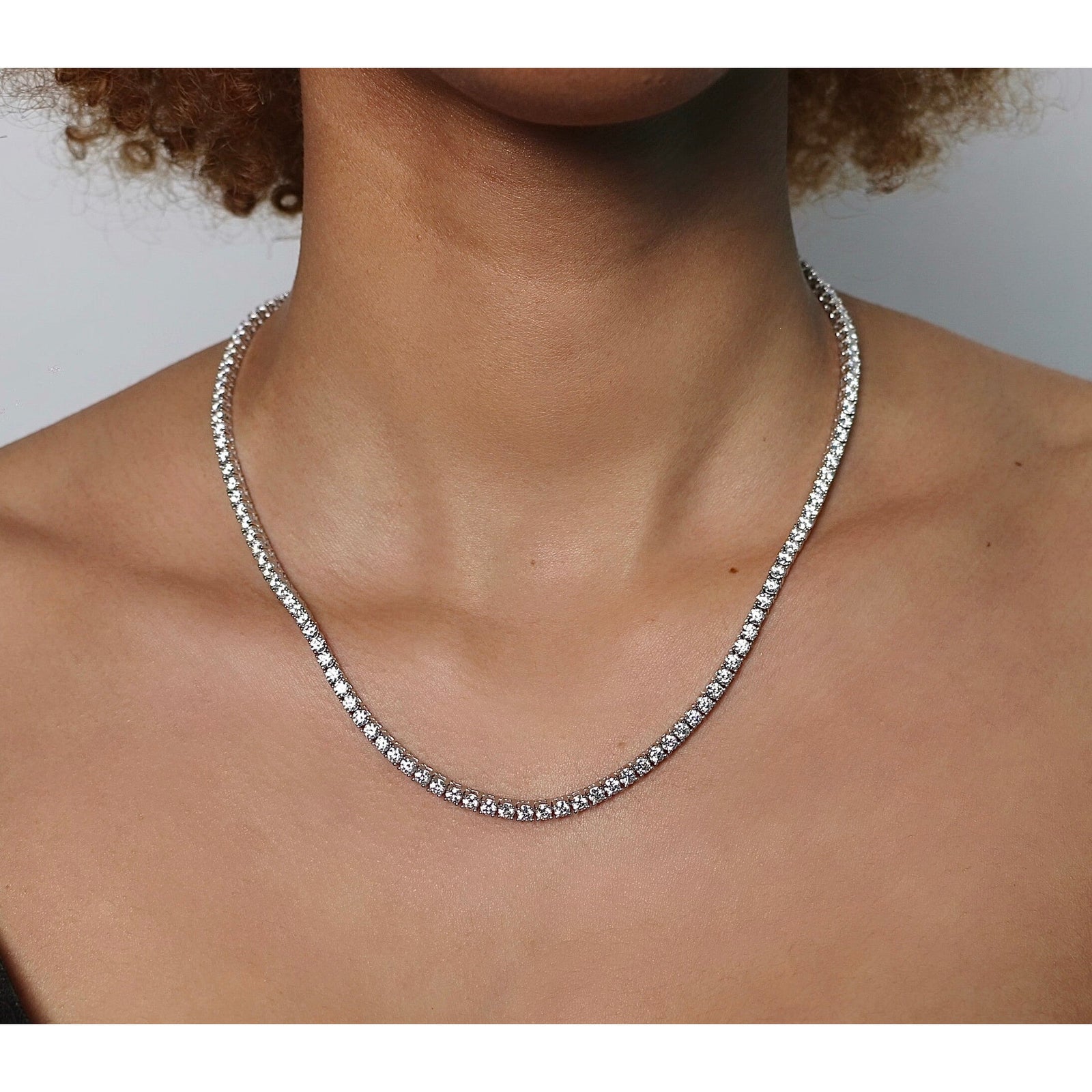 Glitter テニスチェーンネックレス　50cm　3㎜ Glitter Luxury Tennis Necklace 3mm 50cm
