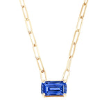 Floating Emerald Cut Royal Blue Sapphire Necklace