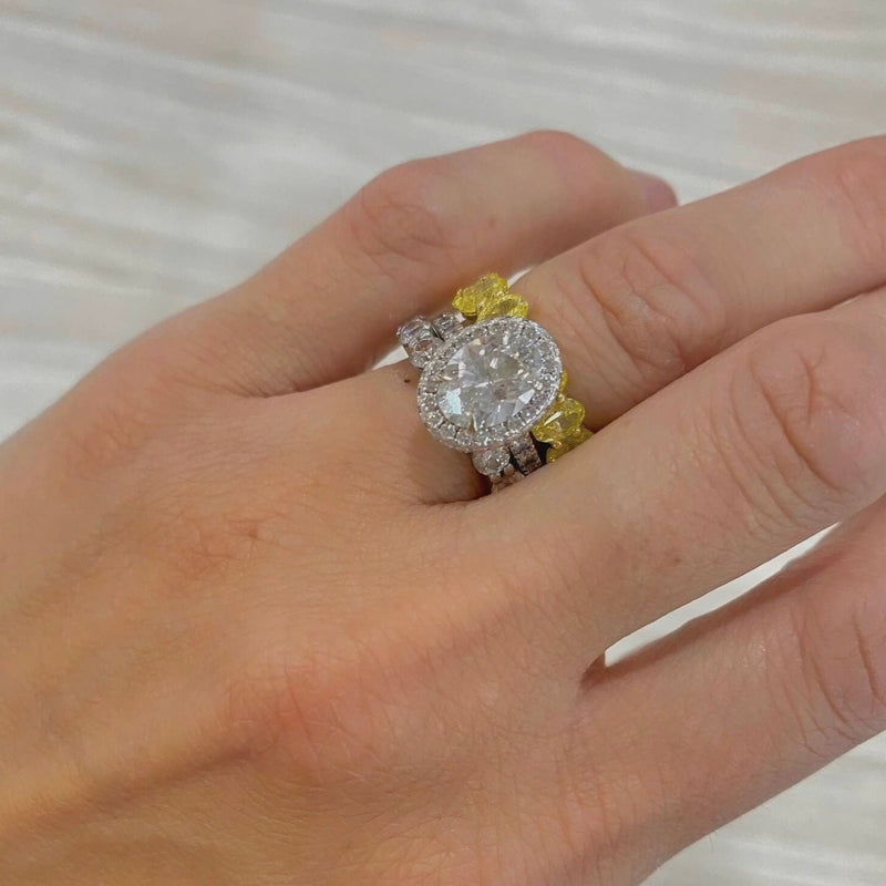 Yellow Oval Cut Diamond Half Eternity Wedding Ring. Deltora Diamonds Sustainable Lab Diamond Jewellery.