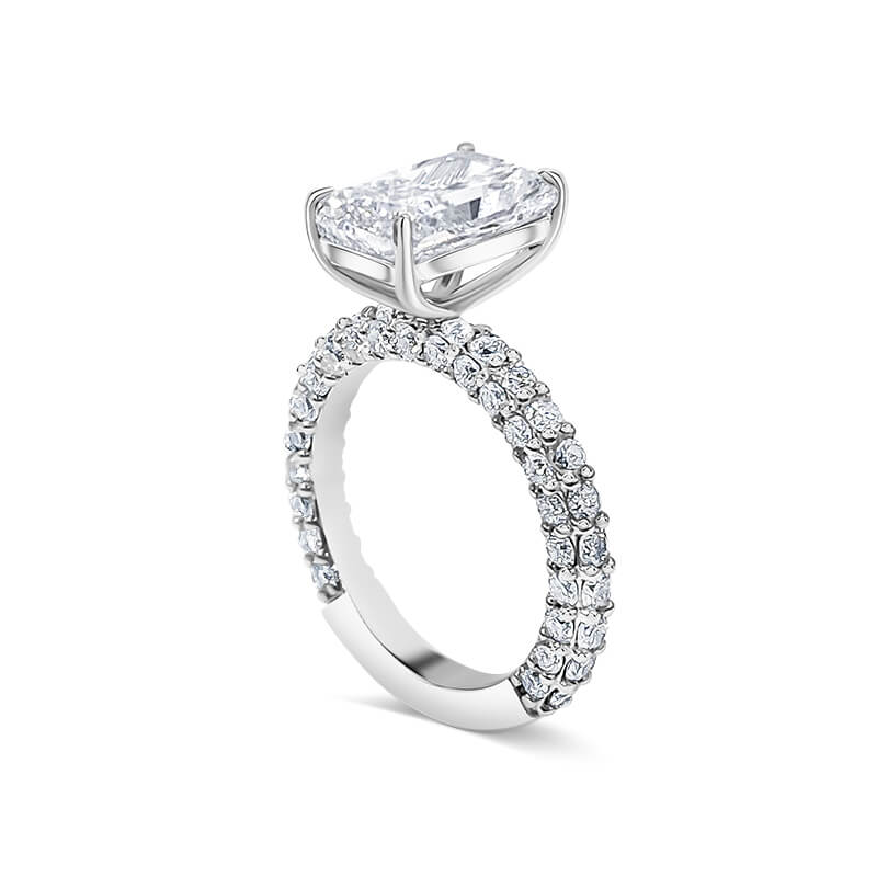 Radiant Cut Three Sided Micro Pave with Diamond Basket Engagement Ring. Deltora Diamonds Sustainable Jewellery. Lab Diamonds Australia Engagement Rings.