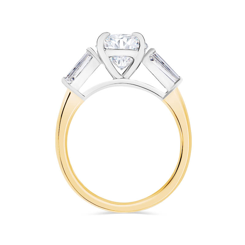 Oval Cut with Tapered Baguette Sides Engagement Ring. Sustainable Lab Diamond Engagement Ring Deltora Diamonds. Lab Diamond Rings Australia.