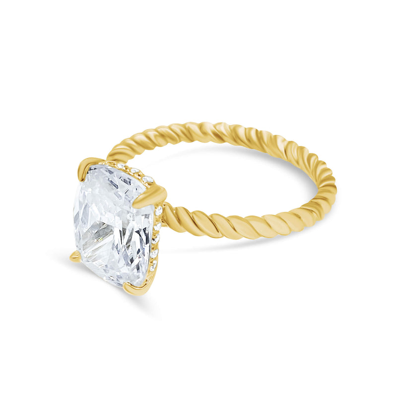 Twisted Rope Elongated Cushion Cut with Hidden Halo Engagement Ring. Sustainable Lab Diamond Engagement Rings. Deltora Diamonds Sustainable Jewellery.